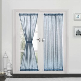 Devola Panel Curtain, Linen Look Curtain, Long Modern Plain Bistro Curtain, Semi-Transparent Door Curtains, Kitchen Curtains, Short Curtains, W x H 132 x 101 cm, Blue, Pack of 1