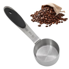 Cionyce 1/8 Cup Measuring Cup, Stainless Steel Coffee Measuring Scoops (2 Tbsp/30 ml/30 cc/1 oz) Single Metal Coffee Scoop with Black Silicone Handle