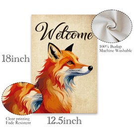 ShuanQ Welcome Fox Garden Flag - Seasonal Farmhouse Home Yard Decor - Autumn Winter Welcome Sign Yard Banner - Rustic Outdoor Festival Holiday House Decoration for Outside - Burlap Flag Double Sided -