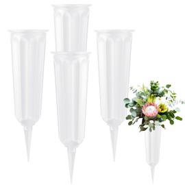 4Pcs Grave Vases with Spikes - Memorial Grave Flower Pots White Strong Plastic Flower Holders Cemetery Ornaments Fresh or Artificial Flowers Vases for Headstone Graveside