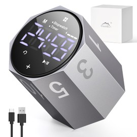 WEEKSUN Pomodoro Productivity Timer, Desk Timer with Metal Case, Rotating Screen and Large Digital Display, 1/3/5/10/25/30/60 Mins for Work, Kitchen, Study (Grey)
