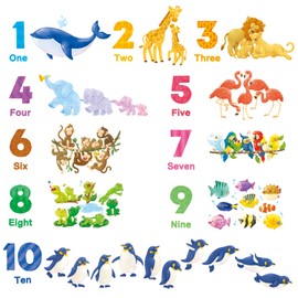 DECOWALL DS12-8076 Learning Numbers Wall Stickers Large Animal Educational Decals for Kids Bedroom Nursery Living Room Art Home décor Classroom playroom Decorations Crafts Vinyl
