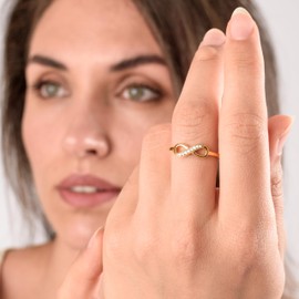 TJC Infinity Ring for Women In Gold Plated 925 Sterling Silver Cubic Zirconia CZ Forever Love Rhodium Plated for Ladies Size U