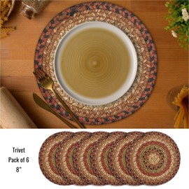 Gingerbread Pot Holders Trivets 6 Piece Jute Trivet Mat for Hot Pots and Pans, Potholders for Hot Dishes, Hot Pads, Hot Mats, Spoon Rest for Cooking and Baking by Diameter 8 Inches (Multi Color)