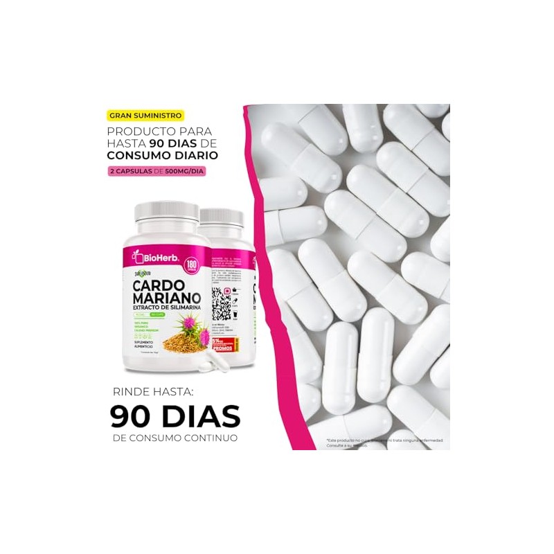 BioHerb® | Cardo Mariano, Extracto 80% Silimarina, 180 Cápsulas de