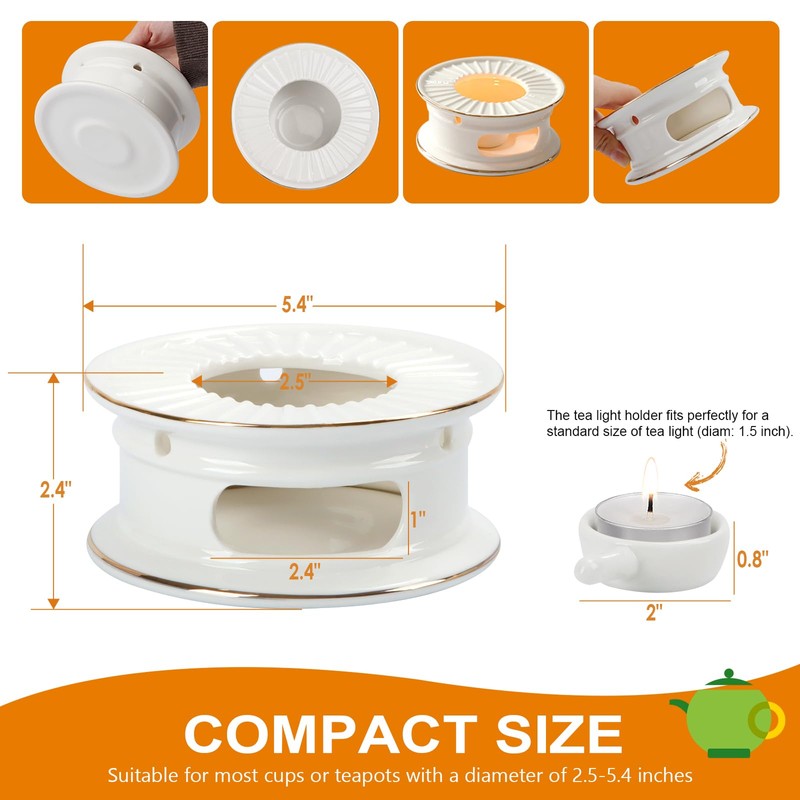 KAYCROWN Teapot Warmer, Ceramic Tea Warmer with Tealight Holder, Teapot