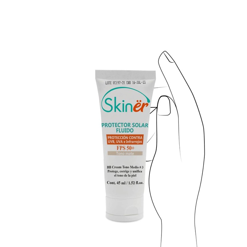 Protector solar Facial Skinër 45 ml. Filtro con maquillaje Tono