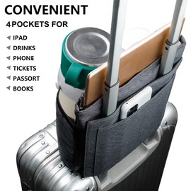 riemot Luggage Travel Cup Tablet Holder - Hold Books Passports Tickets Water Bottles - Fits Roll on Suitcase Handles - Gifts for Flight Attendants Travelers Accessories Grey