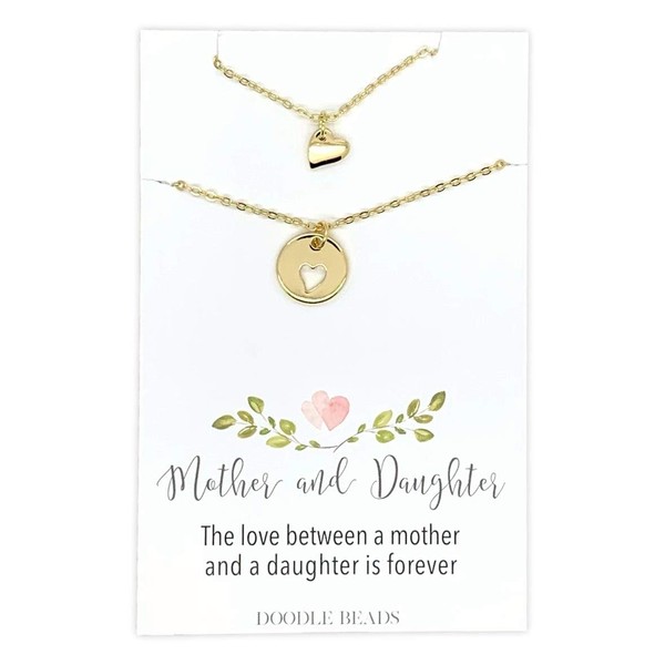 Mother Daughter Necklaces - 2 Small layering Gold Heart Necklaces