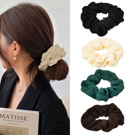 Big Hair Scrunchies for Women's Thick Thin Long Hair Black Scrunchy Hair Ties for Girls Beige Green Brown Soft Hair Ropes Accessories Ponytail Holder Elastic Hair Bands