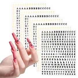Letters Nail Art Stickers, 8Sheets Gold Black English Alphabet Nails Art Stickers 3D Self-Adhesive Alphabet Nails Design for Women DIY Nail Decoration Manicure