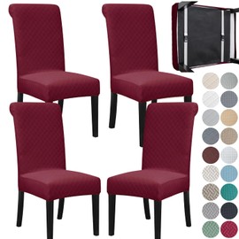 SPRINGRICO 4 Pack Dining Room Chair Covers with seat Belt, Stretch Parsons Chair Slipcover Washable Christmas Dining Chair Cover Removable Seat Protector Set of 4, S2- Wine Red