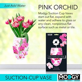 MODGY Suction Cup Expandable Flower Vase Plastic Decorative Modern Window Wall Decor Vases for Flowers, Kitchen, Living Room, Bathroom, Office, 1 Per Sleeve, Pink Orchid