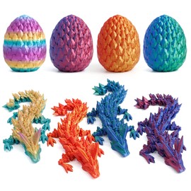 Flavery 4 Pack 3D Printed Dragon in Egg - Mini Gemstone Egg with Flexible Crystal Dragon Inside, Cute Fidget Toy, Christmas, Birthday Gift, Desk Pet Figure, Easter Basket Stuffers (4A1)