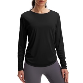 Libin Long Sleeve Sun Shirts Women UPF 50+ Lightweight Quick Dry Sun Protection Clothing for Workout Running Athletic Fishing Outdoor Hiking Swimming, Black, L