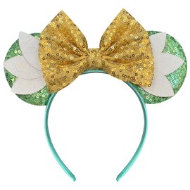 Bolonar Princess Mouse Ears Headband for Adult Sequin Bows Mouse Ears Cute Headband Tiana