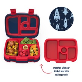 Bentgo® Kids Prints Tray with Transparent Cover - Reusable, BPA-Free, 5-Compartment Meal Prep Container with Built-In Portion Control for Healthy Meals At Home & On the Go (Rocket)