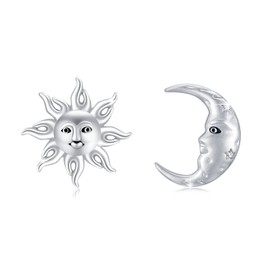 OHAYOO 925 Sterling Silver Hummingbird Daisy/Sunflower Bee/Clover/Moon Star Asymmetrical Stud Earrings Hypoallergenic Mismatched Earrings for Women Girls, Sterling Silver, No Gemstone