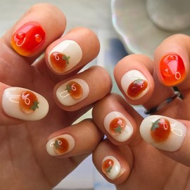 [Lethal dose of cuteness] TomatoMato handmade nail tips Ripe tomatoes - Almond / [귀여움 치사량] 토마토마토 수제네일팁 잘익은 토마토 - 아몬드