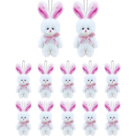 12 conejitos pequeños de peluche de color blanco, de 5 pulgadas, lindos conejitos suaves a granel, llavero de conejo pequeño de felpa para relleno de cesta de Pascua, decoración de baby shower,