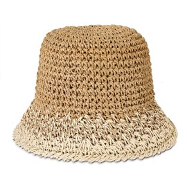 HZEYN Womens Straw Hat Wide Brim Crotchet Straw Bucket Sun Hat Packable Floppy Beach Hats for Women Summer Travel Accessories, Beige Brown, Medium-Large