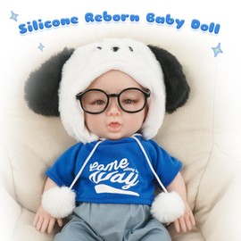 Full Silicone Doll Clothes Outfits for 14", Reborn Baby Doll Suit Accesories Set - Newborn Girl Boy Baby Clothing Gifts Set - Blue Set & Frame (Clothes Only)