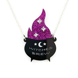 Witches Brew Cauldron Acrylic Necklace, Vintage Inspired Witchy Aesthetic Jewelry for Women