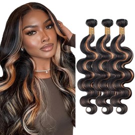 Highlight Bundles P1B30 Body Wave Human Hair Bundle Two Tone Black Mixed With Color 30 Brown 3 Bundles 16 18 20 Inch 1B30 Ombre Body Wave Bundle Hair Weave