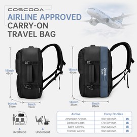 COSCOOA Expandable Carry On Travel Backpack,For Frontier Airlines Personal Item Bag 18x14x8 Underseat Travel Duffel Bag,17 inch Laptop Backpack Flight Approved