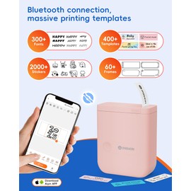 InkWon D110 Label Maker Machine with Tape, Bluetooth Mini Label Maker with Various Templates, Wireless Portable Small Label Printer for Home, Office, Schoo, Pink