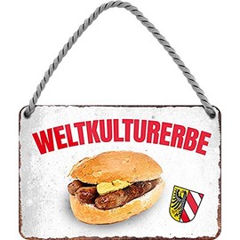 WOGEKA ART Retro Tin Sign - 3 Nuremberg Bratwurste im Weggla - Funny Saying as Gift Idea Birthday Christmas Decoration 18 x 12 cm Vintage Design Hanging Sign Metal 683