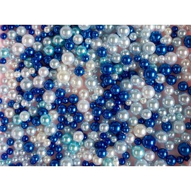 Assorted Mini Sizes Fake Pearl Craft Beads No Holes Faux Pearl Plastic Beads Around 800~1000 Pieces for Crafts Vase Fillers Scrapbooking Hair Accessories Clothes Decorations(Royal Blue)