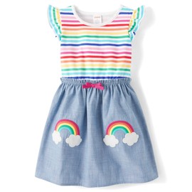 Gymboree,Girls,and Toddler Embroidered Short Sleeve Dress,5 Years,Rainbow Stripe