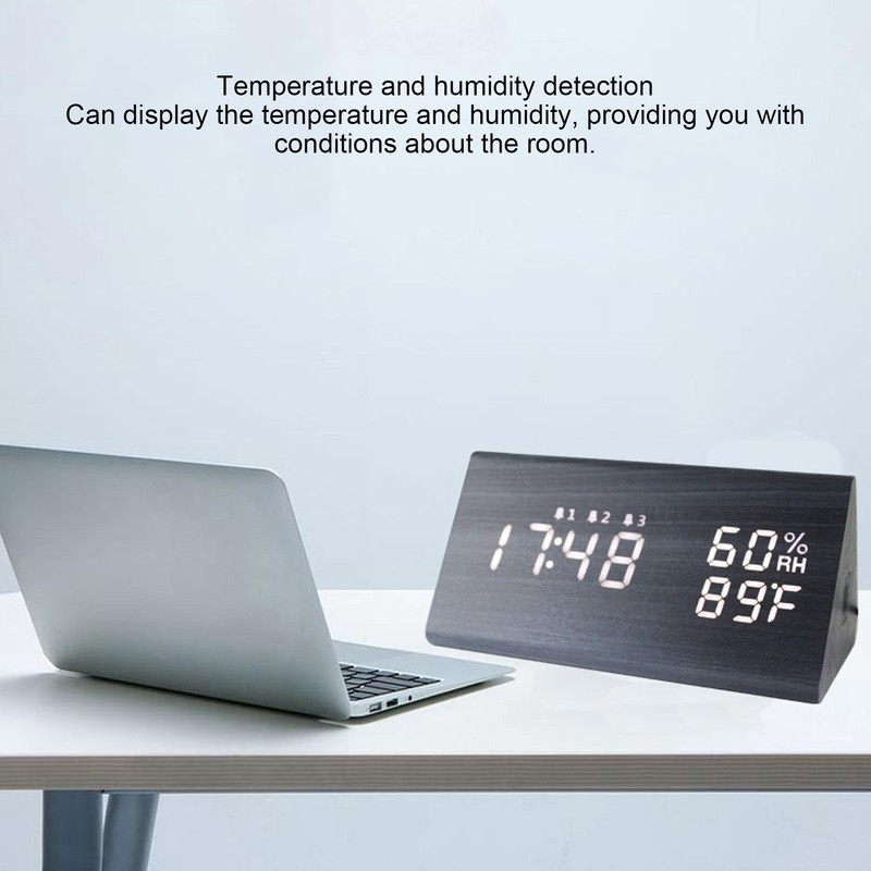 Wooden Digital Alarm Clocks LED Display Temperature Humidity Alarm Clocks