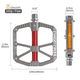 MZYRH MTB Mountain Bike Pedals with Reflectors, Platform Flat Bicycle Pedals Aluminium Alloy Non-Slip 9/16 Inch Bicycle Pedals with 3 Bearings for Mountain Bike, Road Bike, MTB (Silver)