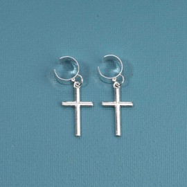 Yheakne Cross Dangle Ear Cuff Earrings Silver Dangle Ear Cuff with Cross Clip on Earrings Vintage Clip Cuff Earrings Non Pierced Cartilage Cuff Earrings for Women and Girls (Silver)