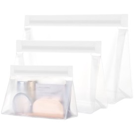 PACKISM Leak Proof Clear Toiletry Bag - Sealed TSA Approved Toiletry Bag with Reinforced Seams, Reusable and Easy to Clean, Clear Travel Bags for Toiletries, Food-grade PEVA, 1L+1M+1S, White