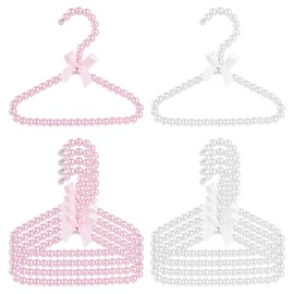 KINCHYGO, 10 Pack Pet Clothes Hangers Small Pearl Apparel Hanger with Ribbon for Dogs Cats Pets
