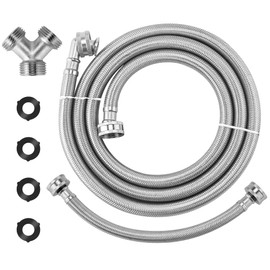 Steam Dryer Hose Installation Kit 6FT by AMI PARTS-Include 6 Ft 90 Degree Elbow Stainless Steel Hose-Fit for All Steam Dryers-1ft Inlet Adapter And Y Connector-Burst Proof Steam Dryer Water Line