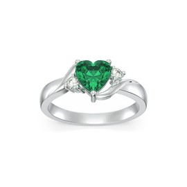 Seiyang Heart Shape May Birthstone Ring 925 Sterling Silver Created Emerald Promise Ring Birthday Jewellery Gifts for Women Size N