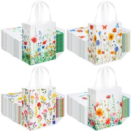 Wesnoy 48 Pcs Floral Gift Bags Wildflower Party Favor Reusable Non Woven Treat Tote Welcome Flower Goodie Gift Bags with Handle for Wedding Guest Birthday Bridal Baby Shower Decor Party Supplies