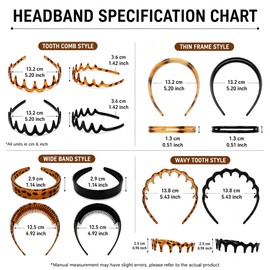 8Pcs Tortoise Shell Headband Fashion Plastic Headbands with Teeth Comb Non-Slip Hair Accessories for Women Men Style D