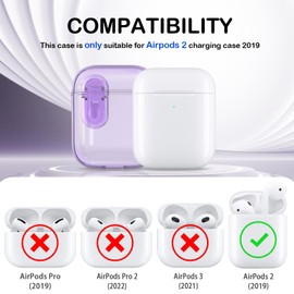 MHYALUDO Compatible with Airpods Case with Secure Closure, Compatible with Airpods 1/2 Generation (2016/2019), Clear Soft Shockproof Case with Cleaning Pen with Lanyard, Purple