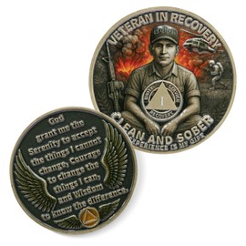 Veteran 1 Year Sobriety Coin, Clean & Sober AA Chips & Medallions，Inspirational Recovery Token for NA/AA, Narcotics Alcoholics Anonymous Gifts for Men & Women