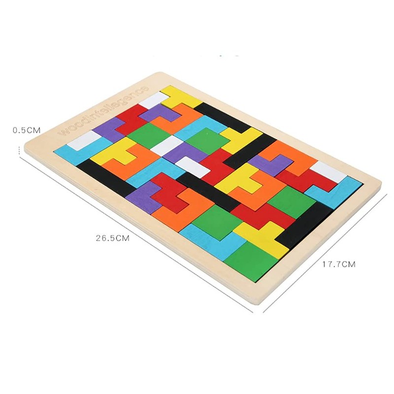 ANCLLO Tangram wooden puzzle with colourful 3D Russian blocks