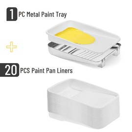Bates- Paint Tray Liner, 9 Inch, 21 pcs, One Metal Paint Tray with 20 pcs Plastic Paint Pan Liners, Paint Pans Trays, Disposable Paint Tray, Paint Roller Tray Liners, Paint Trays for Painting Walls