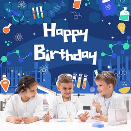 Chemical Science Happy Birthday Backdrop Chemical Element Theme Birthday Photo Background Kids Chemical Experiments Science Party Decorations Banner 5x3Ft
