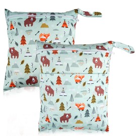 Maxmoc Pack of 2 Wetbag Nursery, Wet Bags, Nappy Bag, Waterproof Wet Bag, Reusable Wet Bag Nursery with Zip, for Toddlers, Swimming, Gym, Travel, orange, Style 4