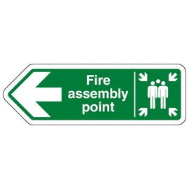V Safety Shaped Safety Sign - Fire Assembly Point Arrow Left - 300X100-1MM Rigid Plastic