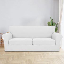 JIVINER Newest 3 Pieces Couch Covers for 2 Cushion Couch Stretch Sofa Slipcover with 2 Extra Large Seat Cushion Covers Thick Fitted Loveseat Sofa Covers for Living Room (XL Loveseat, Off White)